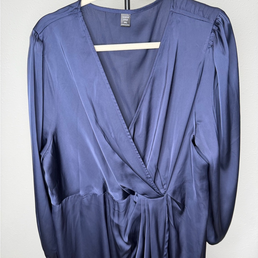 4XL Shein size 4XL Elegant Navy Blue Wrap Dress - Picture 9 of 13